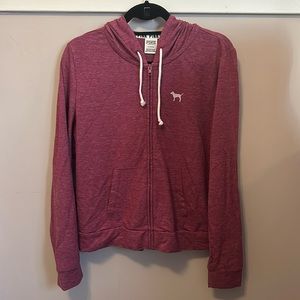 Victoria Secret PINK Hoodie Purple Full Zip Long Sleeve Solid Dog Logo- L